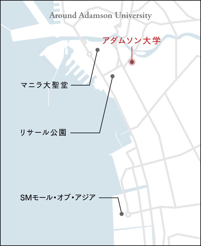 アダムソン大学周辺施設へのマップ